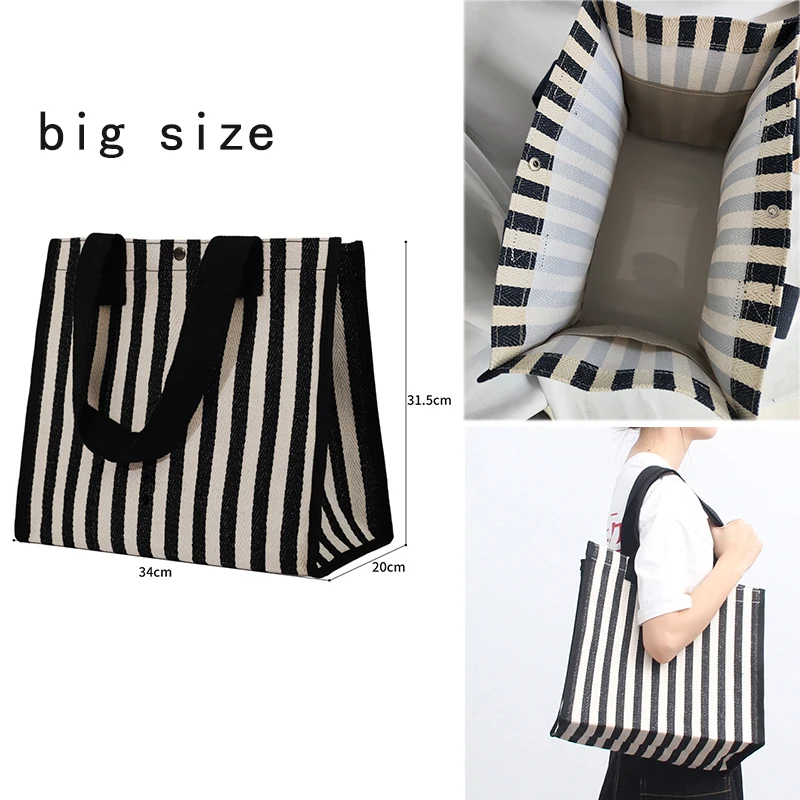 Canvas tote for office women striped shoulder bag casual all-match shopping bag