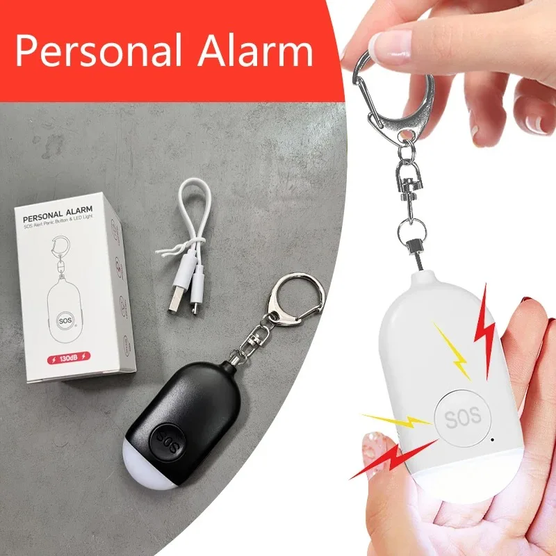 Alarma de defensa SOS Personal 130dB con luz LED recargable autodefensa mujer alarma de seguridad llavero emergencia antiataque