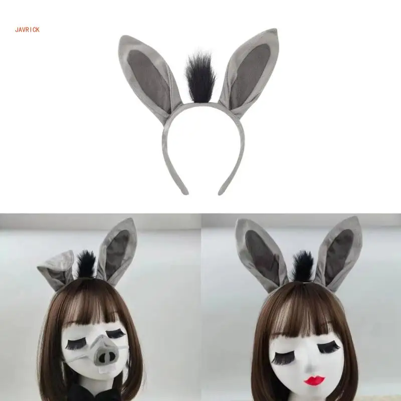 N1HE accesorios disfraz burro para niños, diadema con orejas burro, guante nariz con cola burro, pajarita para