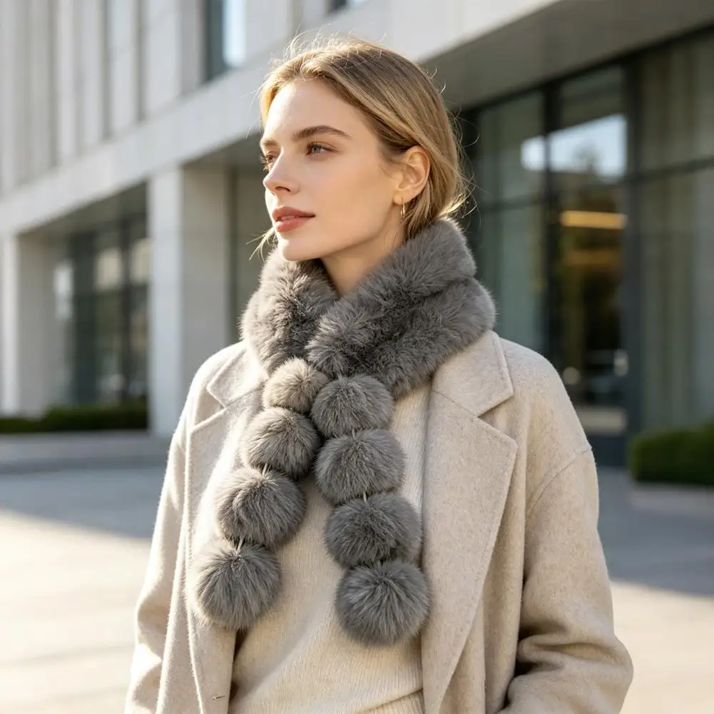 Women Faux Fur Scarf Winter Neck Warmer with Magnetic Buckle Draping Design Plush Long Soft Collar for Cold Weather