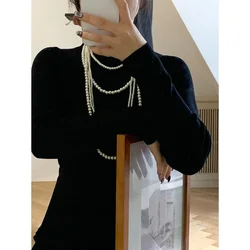 Fashion Multi Layer Imitation Pearl Necklace for Women Charm Retro Versatile Clothing Sweater Choker Chain Accessories Jewelry