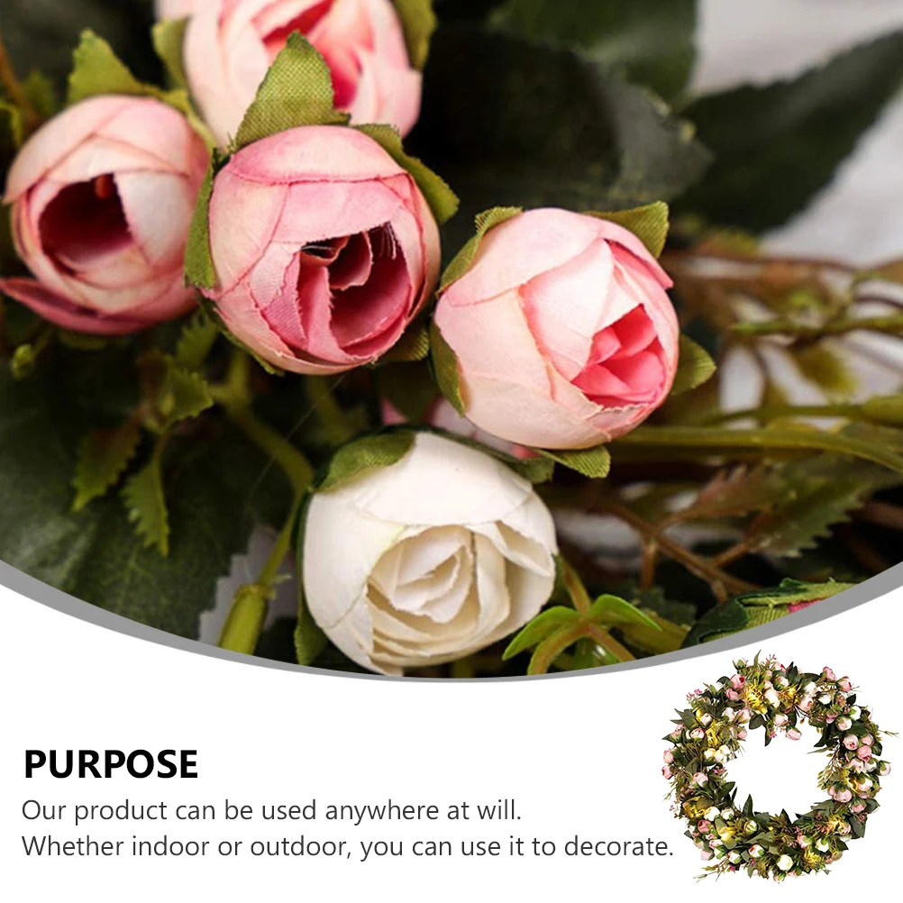 

Small Rose Wreath with Lights Simulation Garland Decorative Door Hanging Wedding Festival Luminous Reusable Eco Friendly