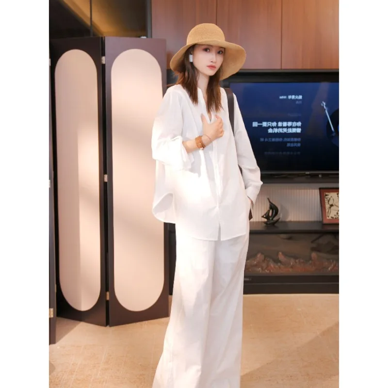 

Spring Flax Rain Dew Minimalist Style Loose Relaxed Laid-back Set Loose Casual Shirt Casual Long Pants Set Fashion Comfortable