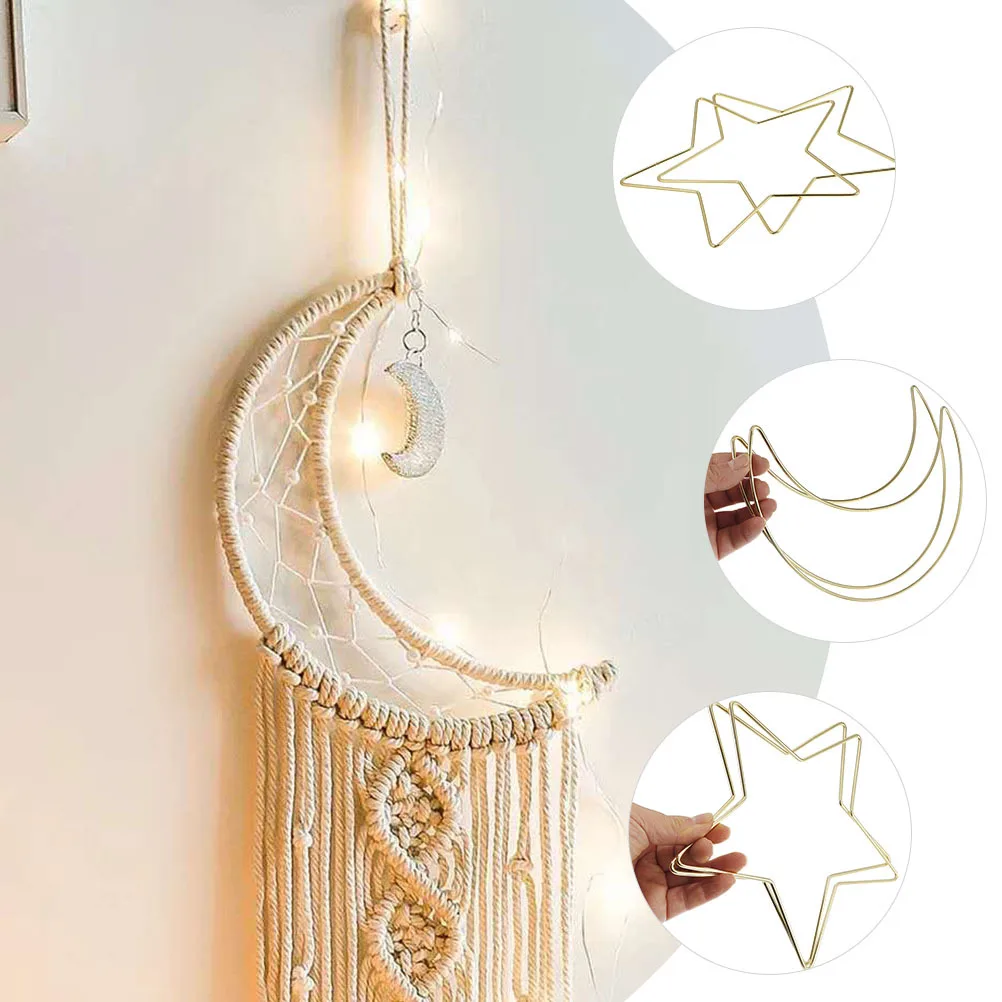 

4Pcs Stars Moons Floral Wreath Craft Hoops Iron DIY Metal Rings for Dreamcatcher Tassel Plant Hanger Decor Hanging Ornament