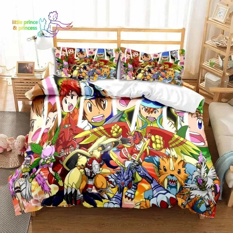 Digimon Anime Adventure Monster Comfortable Duvet Quilt Cover Pillowcase Bedding Set Children Bedroom Decoration Home Textile