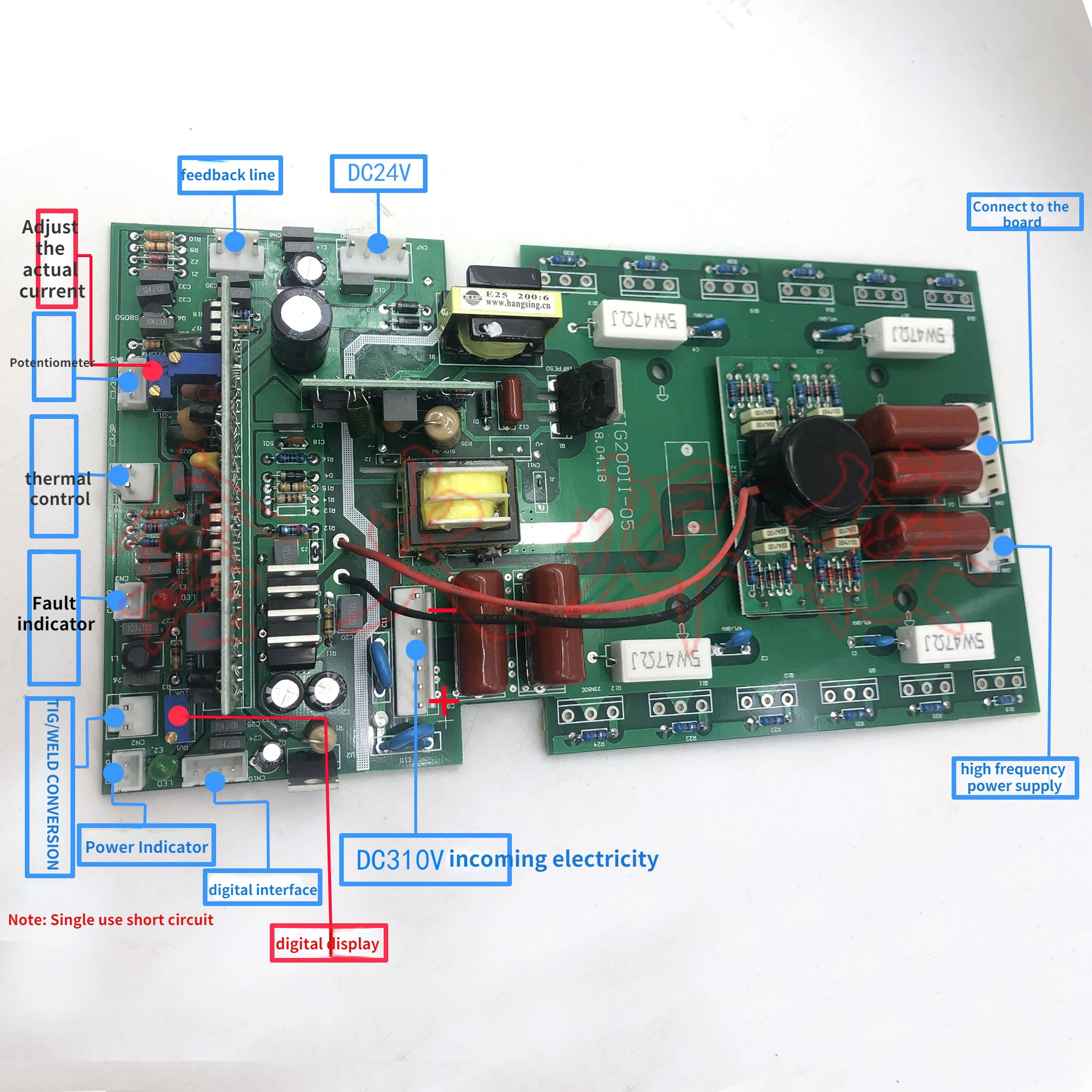 ZX7-250 Inverter Welding Machine Upper Board with Digital Display WS-200 Argon Arc Welding Machine Control Board 220V