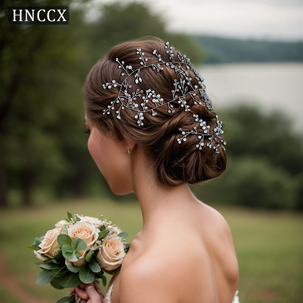 

HNCCX Bridal Crystal Hair Vine Pearls Headbands Wedding Hair Accessories Shining Headpieces for Women Party Headdress CP120