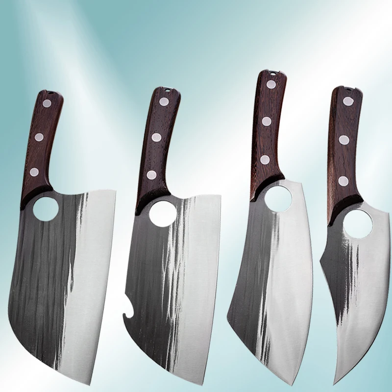 Hand Forged Kitchen Knife Set High Carbon Steel Meat Slicing Chef Knives Professional Butcher Boning Cleaver Knife Finger Hole