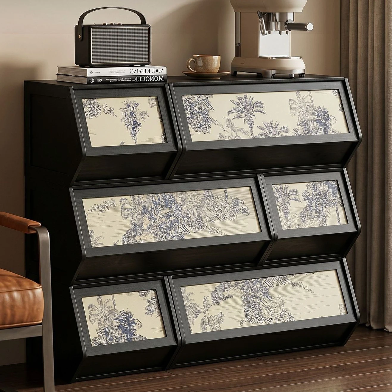 Retro style TV cabinet floor combination storage locker integrated against the wall living room home floor cabinet
