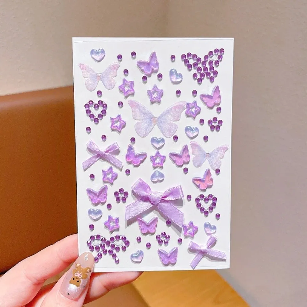 3D Stereo Face Gem Stickers Heart Star Self-Adhesive Rhinestone Makeup Stickers DIY Colorful Bow Glittery Eye Stickers for Girls