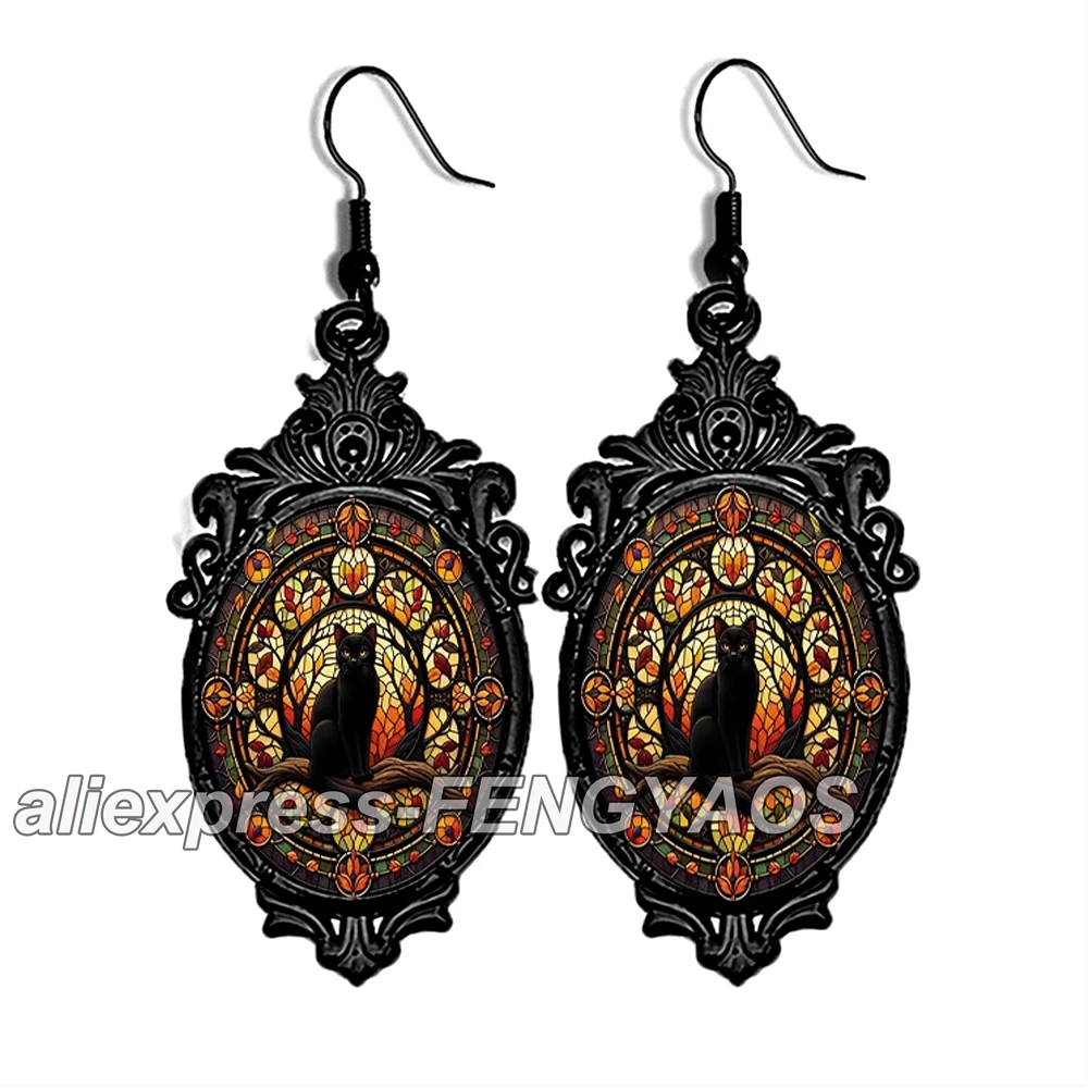 New Punk Black Cat Dangle Earring Vintage Gothic Black Cats Earrings for Women Witch Alternative Jewelry Accessories
