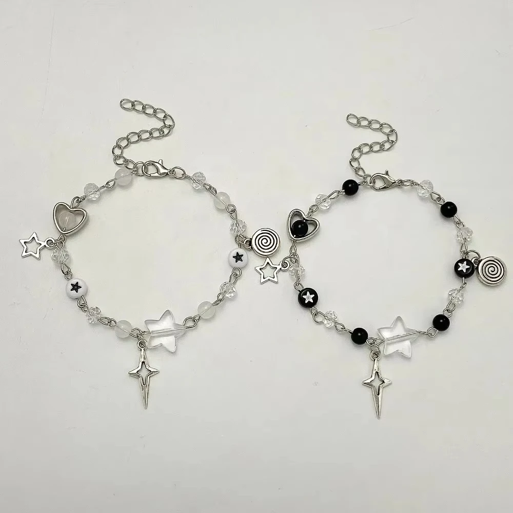 Y2K Bracelets Handmade No. 8 Ball Star Beaded Dice Bracelet Coquettish Alloy Hollow Five-Pointed Star Bracelet