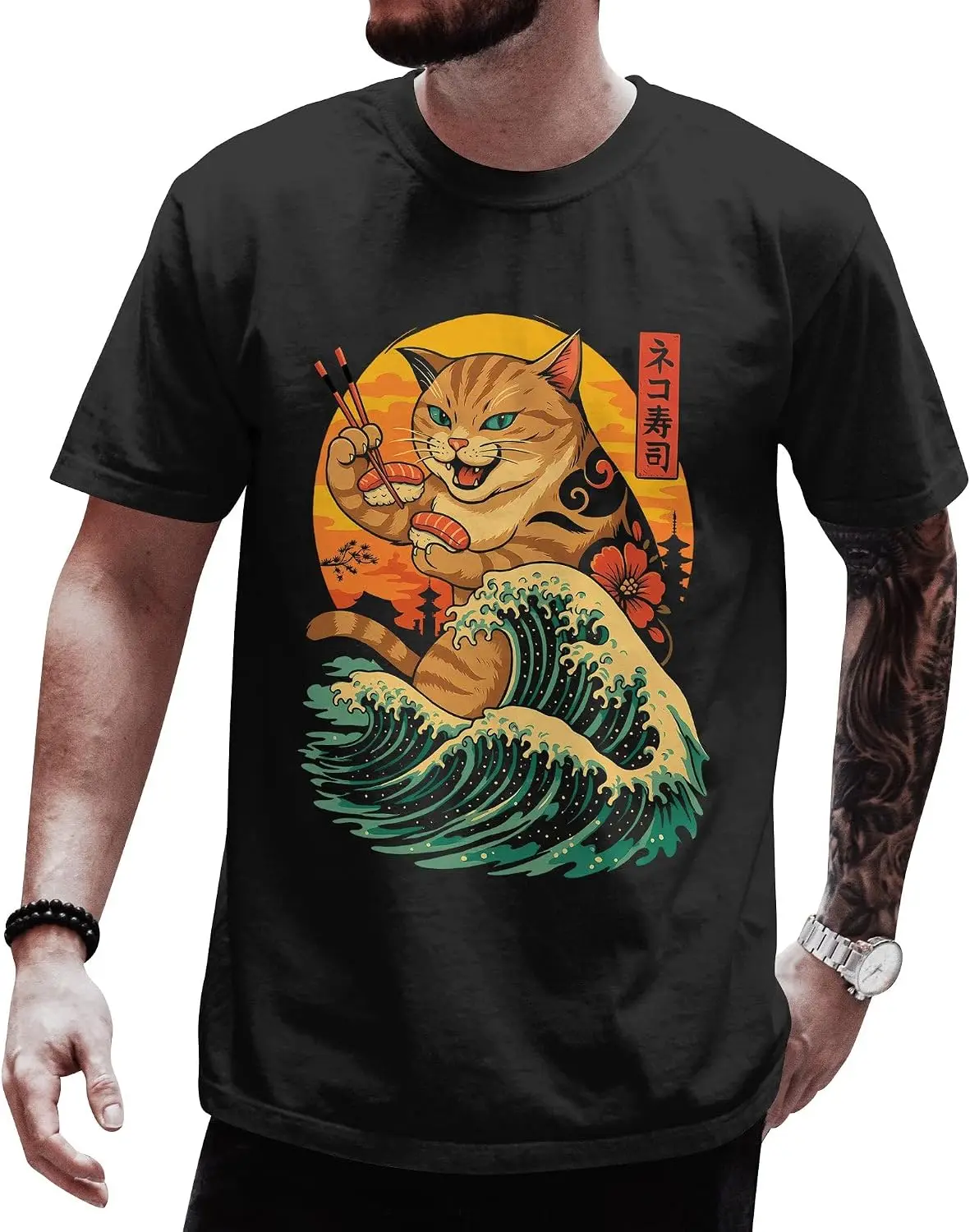 Unisex T-Shirt For Men And Women - Short Sleeve Crew Neck Shirt Men T Shirt vintage Cat Pattern Graphic Tee, Funny Cat Print Crew Neck Short-Sleeve Top, Casual Daily Wear Men Cotton T-Shirt.