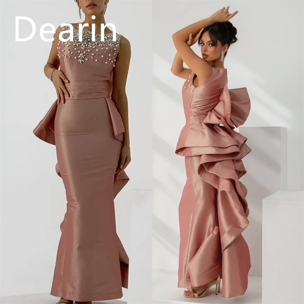 

Customized Evening Gown Dearin Scoop Neckline Sheath Floor Length Skirts Fold Bespoke Occasion Dresses Prom Saudi Arabia Formal