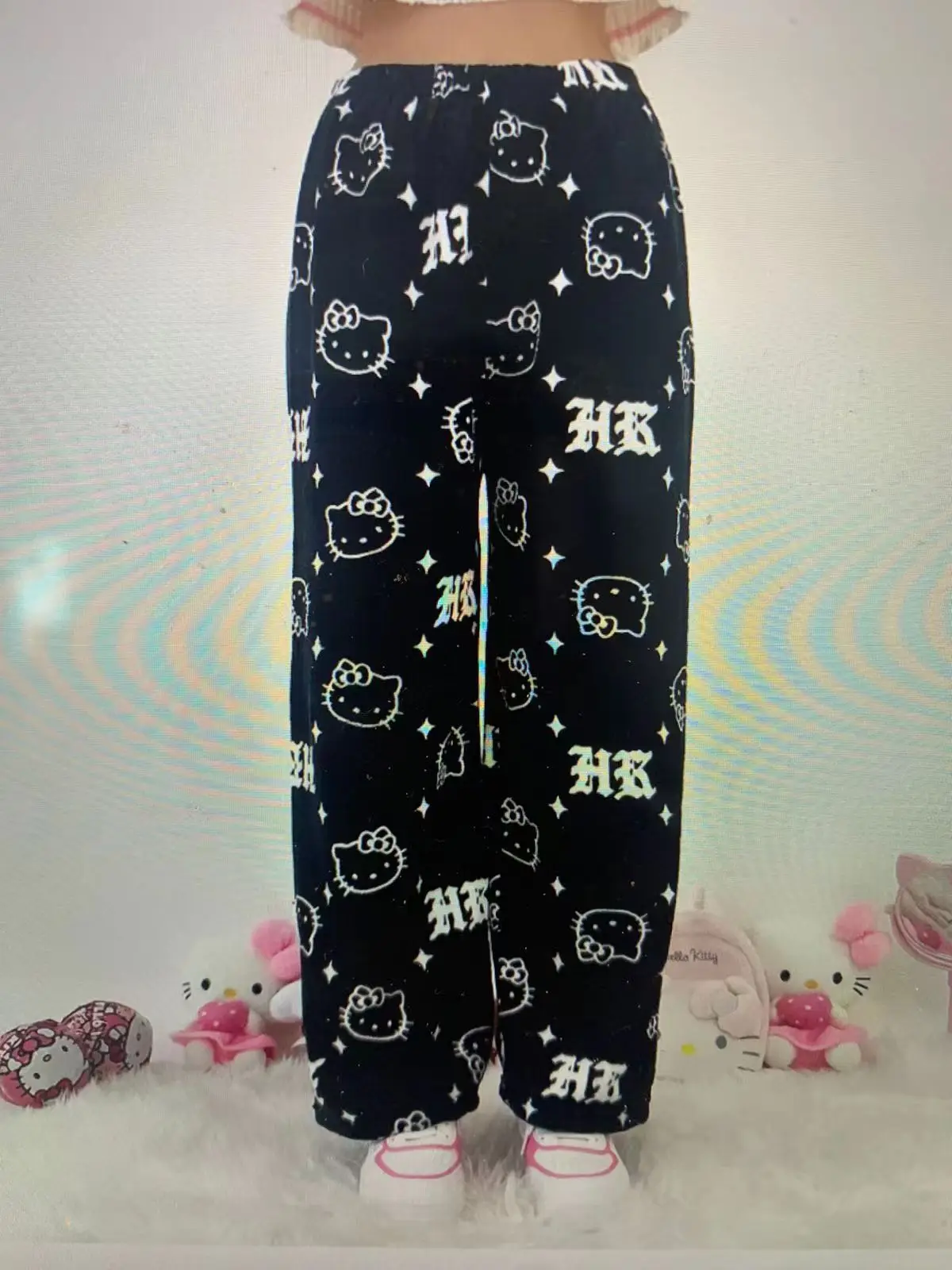 

Sanrio Hello Kitty Pajamas Pants Christmas Flannel Women Warm Woolen Halloween Cartoon Casual Home Pants Autumn Grils Trousers