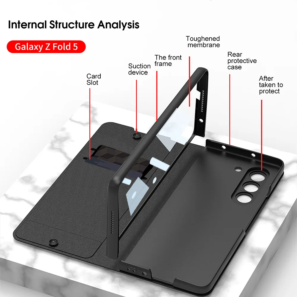 Fashion With Card Slot FlipCover Simulation Leather Case  For Samsung GalaxyZFold5 Case Film Integrated With Pen Slot phone Case
