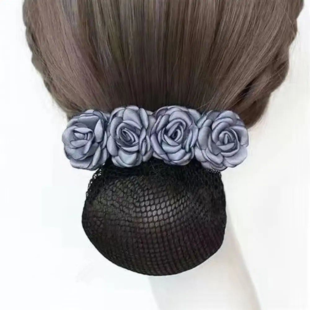 Mesh Flower Bun Net para mulheres, pessoal Crochet Bun Net, Hairpin estilo coreano, cocar rosa, clipe de primavera, Flower Bun Net Snood, presente do dia