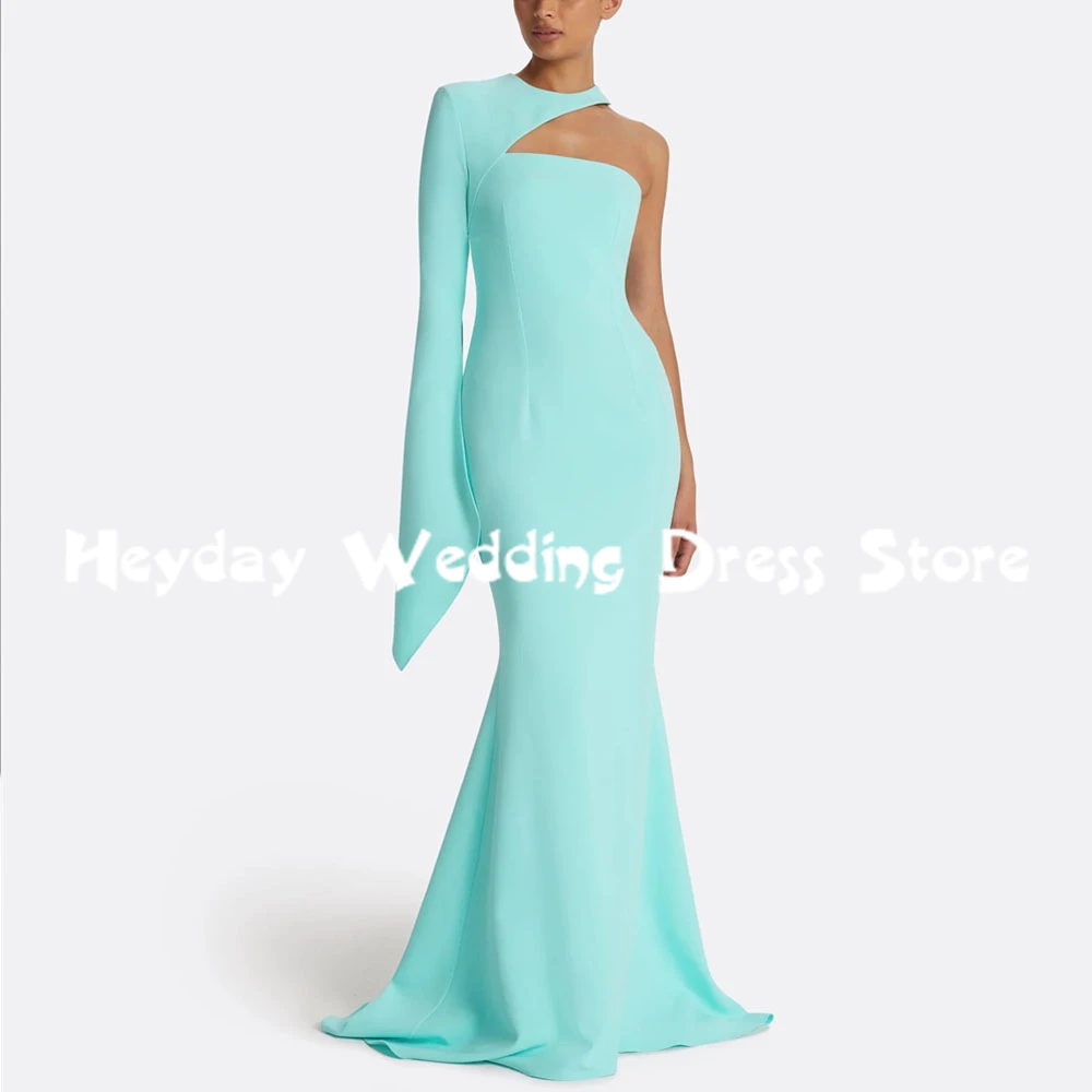 

Heyday Women's Mermaid O-neck One-shoulder Evening Dresses With Long Sleeves Floor-Length Formal Elegant Party Dresses 2025