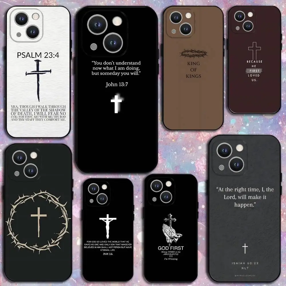 

Jesus Bible Verse Phone Case For iPhone 16,15,14,13,12,11 Plus,Pro Max,XS,X,XR,SE,Mini,8,7,Soft Silicone Black Cover