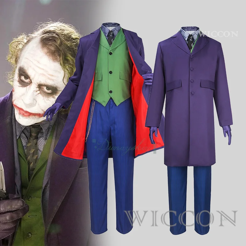 

Костюм рыцаря темного клоуна из фильма, забавный фиолетовый костюм, страшный наряд клоуна, для взрослых, для мужчин, Хэллоуина, карнавала