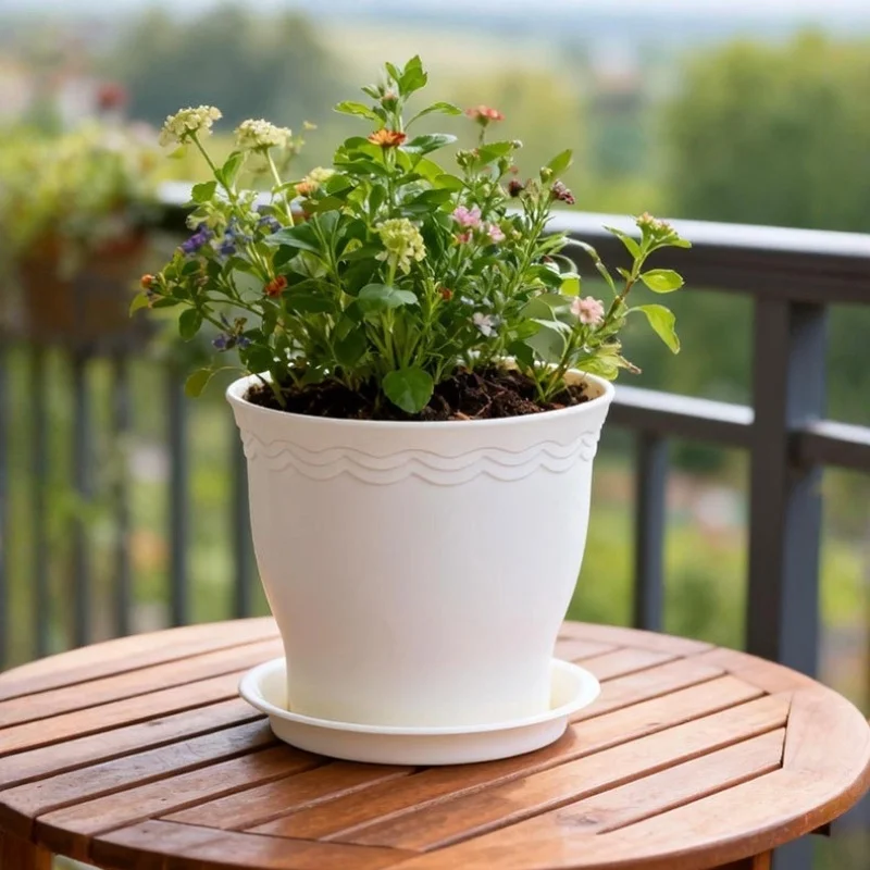 5Pcs Household Resin Plant Pot Anti-fall Thickened Breathable Flowerpot Desktop Green Plant Planter with Bottom TrayGarden Decor