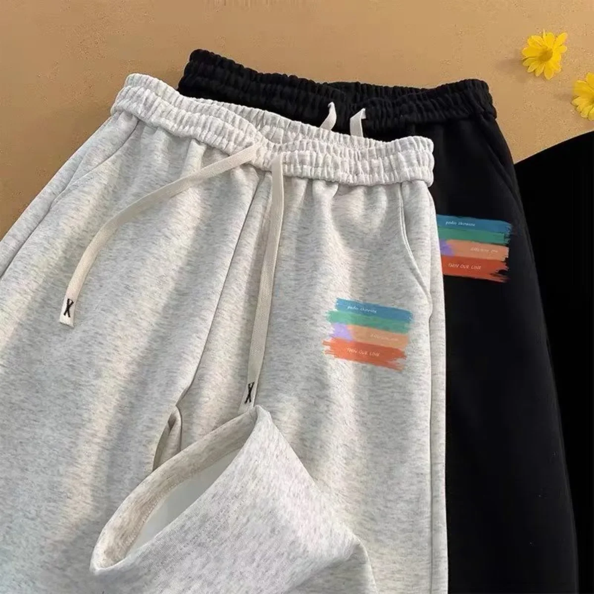 

2025 летние новые модные повседневные свободные спортивные штаны с радужным принтом на шнурке, широкие брюки, мужские брюки, мужские брюки