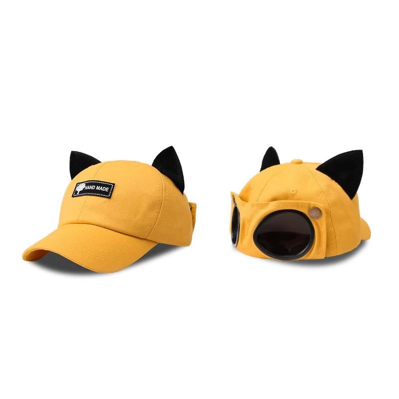 Baseball cap pilot glasses cap cute Cat's ears Steamed cat-ear shaped bread big head circumference anti sun visor cos ca