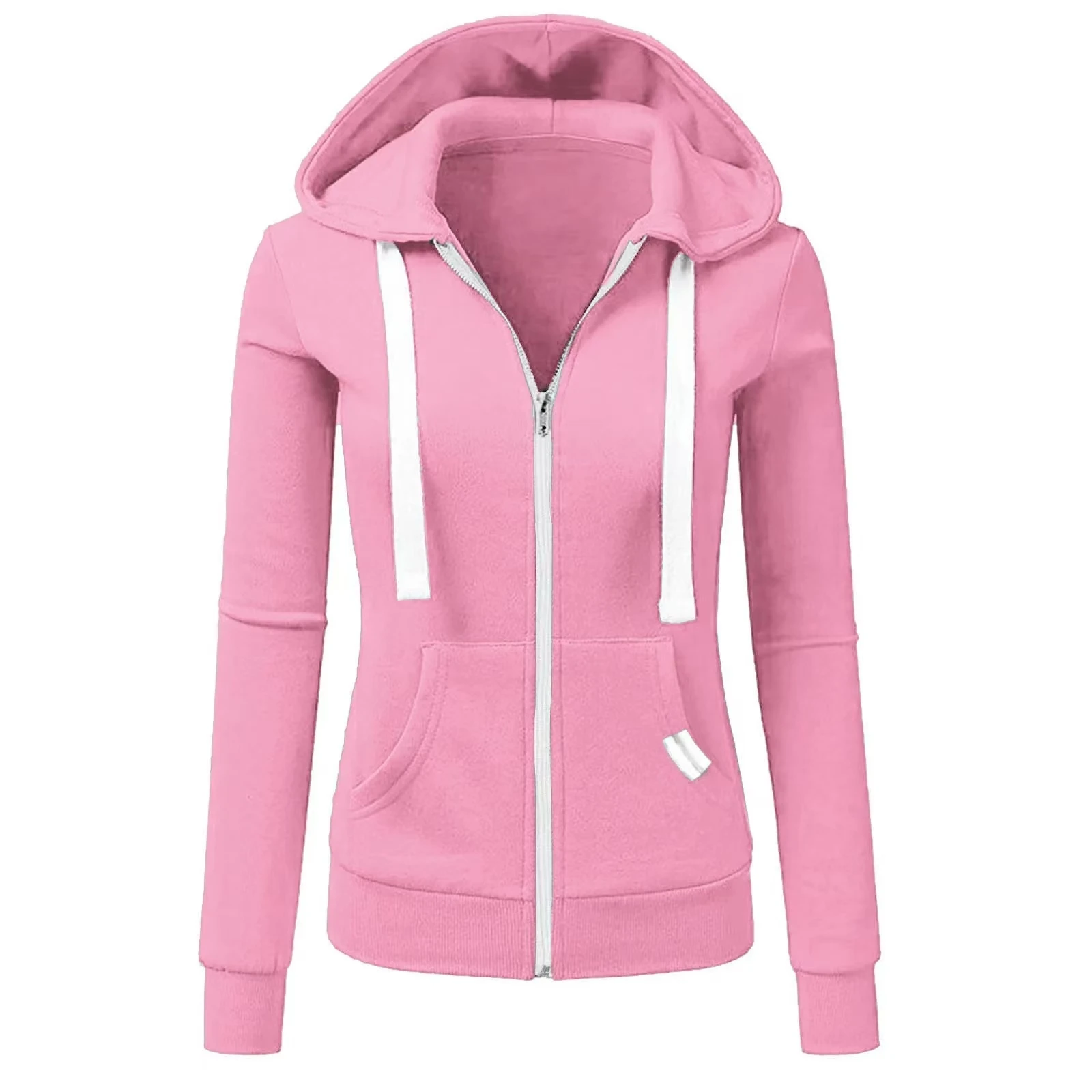 Autumn and winter new comfortable casual jogging sportswear women's fashionable solid color hoodie slim fit windproof top jacket