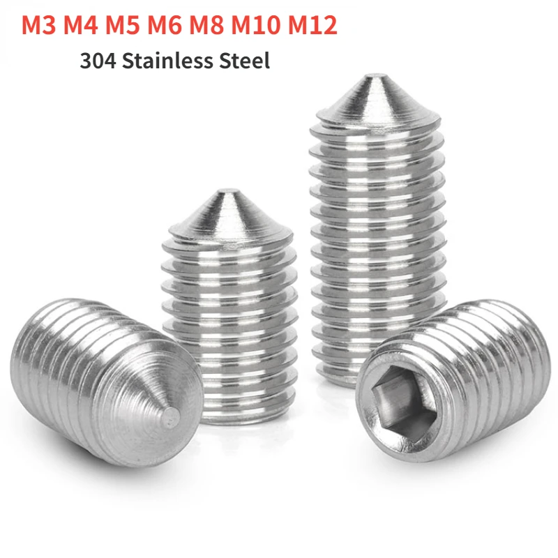 M3 M4 M5 M6 M8 M10 M12 304 Stainless Steel Pointed Set Screw Top Thread Pointed Machine Metric Hexagonal Screw