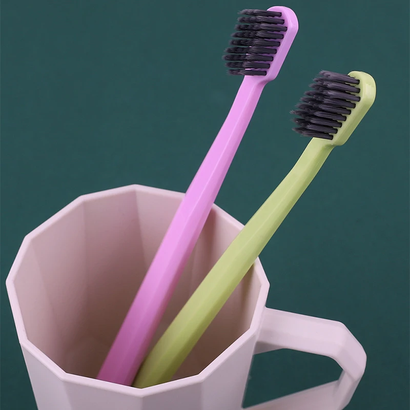 

5PCS Hexagonal Bamboo Charcoal Toothbrush Small Head Household Solid Color Simple Soft Bristled Manual Toothbrush Set