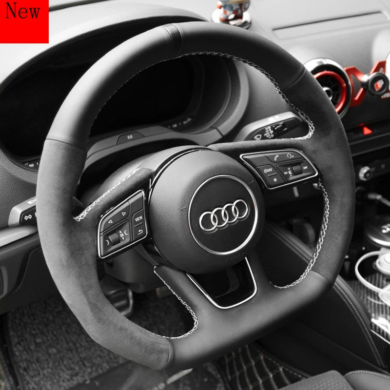 

High-quality Leather Suede Hand-stitched Car Steering Wheel Cover for Audi A4l A6l A3 A5 Q5l Q3 Q7 A8 TT Q2l Car Accessories