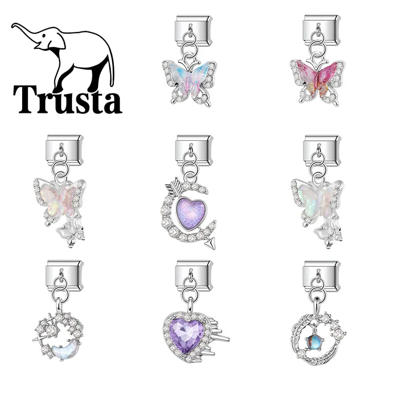 Trusta Sparkling Love butterfly Zirconia Charms for italian bracelet Bangle Removable Accessories Gifts DIY Making Fashion N843