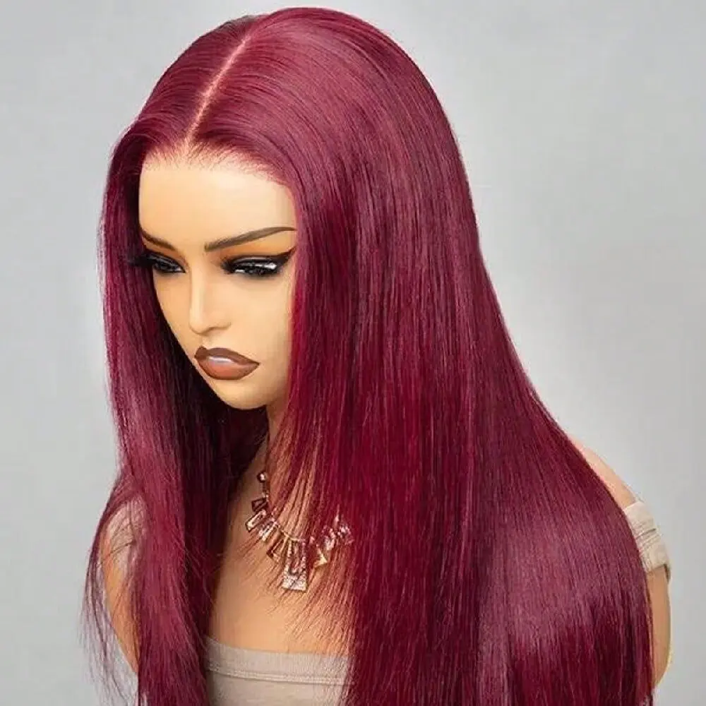 

32 34 Inch 99J Burgundy Transparent Lace Front Wig 13x4 Glueless Red 99J Straight Colored Lace Front Human Hair Wig
