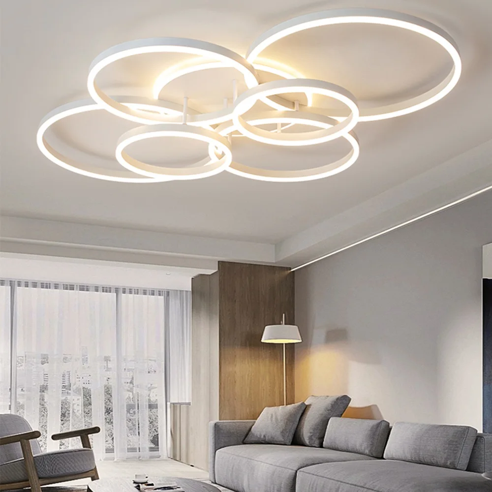 Modern Round LED Ceiling Light fixture Dimmable White Circle Rings Design Living Room Bedroom Kitchen Ceiling lamp Lighting