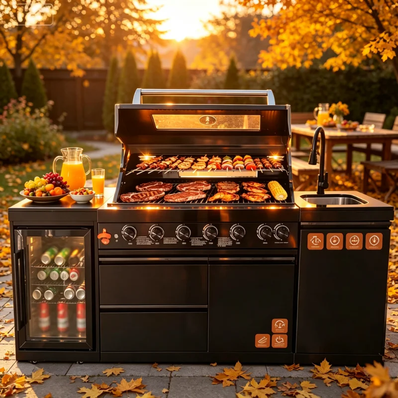 Custom 304 Stainless Steel 4 Burner Gas BBQ Black Modular Outdoor Kitchen Island Cooking Station For Garden Backyard Patio