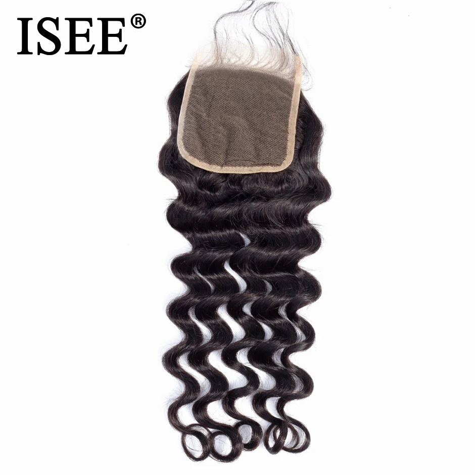 

ISEE HAIR Brazilian Loose Deep Lace Closure Remy Hair Free Part 4"*4" Based Closure Can Be Dyed Nature Color