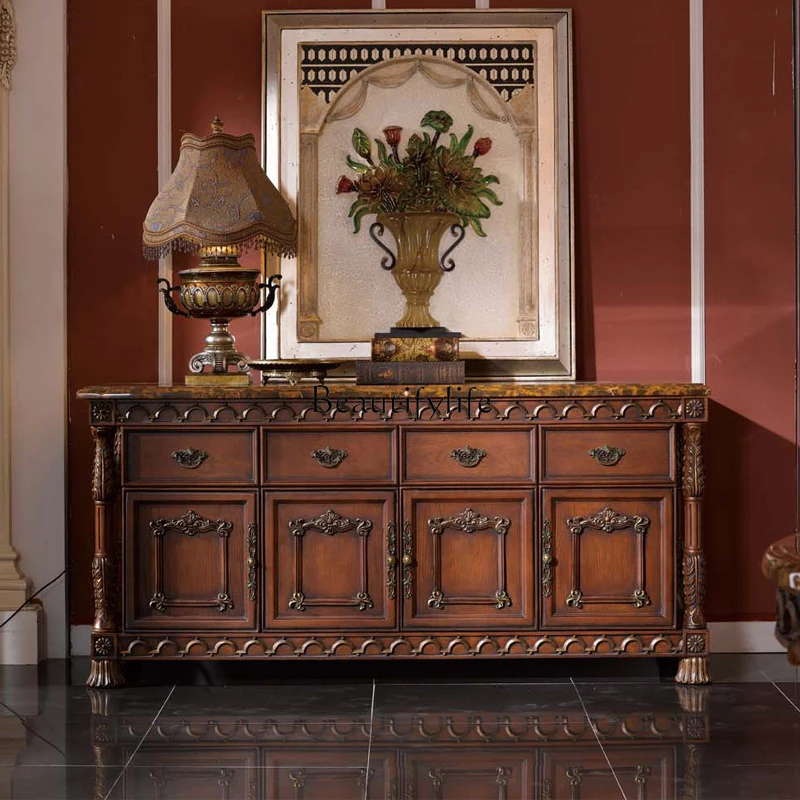 European marble four-door dining side cabinet American solid wood storage locker