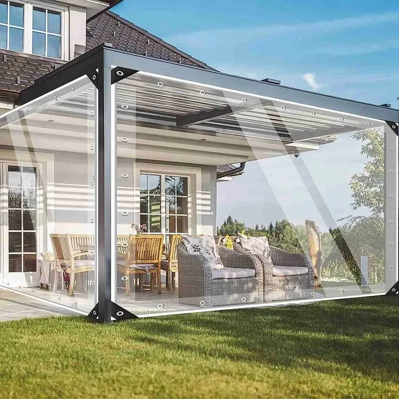 99.9% Transparent Waterproof Tarpaulin PVC Tarps Clear Vinyl Canopy for Outdoor Tent Use Heavy-Duty Windproof Protective Cover