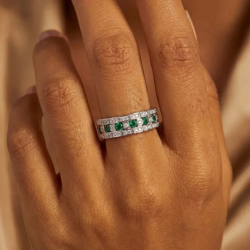 Täglich tragbare geometrische Retro-Ringe mit kubischem Zirkon für Frauen, silberfarben, hochwertige Damen-Accessoires, Hochzeits- und Party-Schmuck