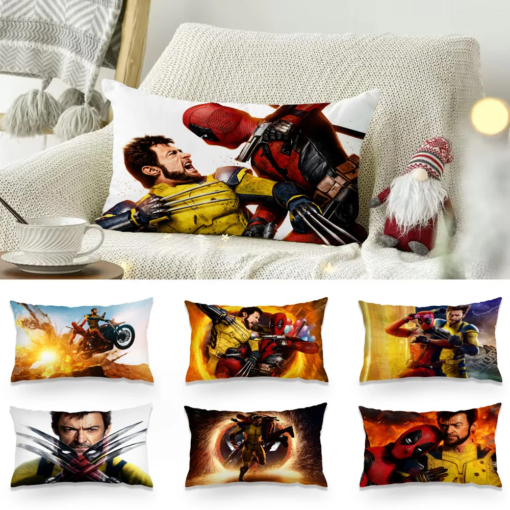 Deadpool & Wolverine Movie Pillow Covers Cartoon Sofa Decorative Home Double-sided Printing Short Plush Cute Cushion Cover