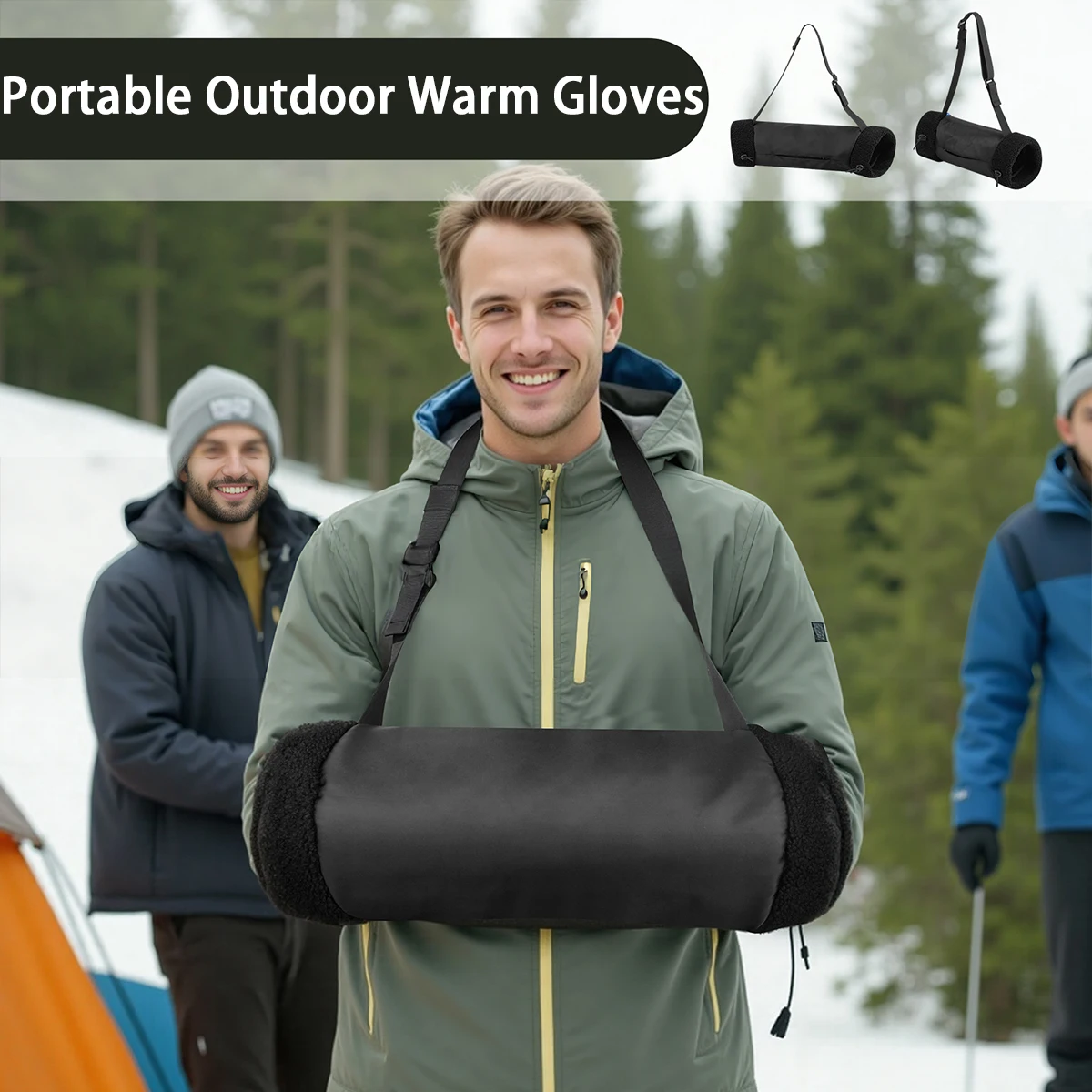 Convenient Adjustable Drawstring Hand Warmer Pouch Say Goodbye To Cold Hands Equipped Secure Zipper Front balck