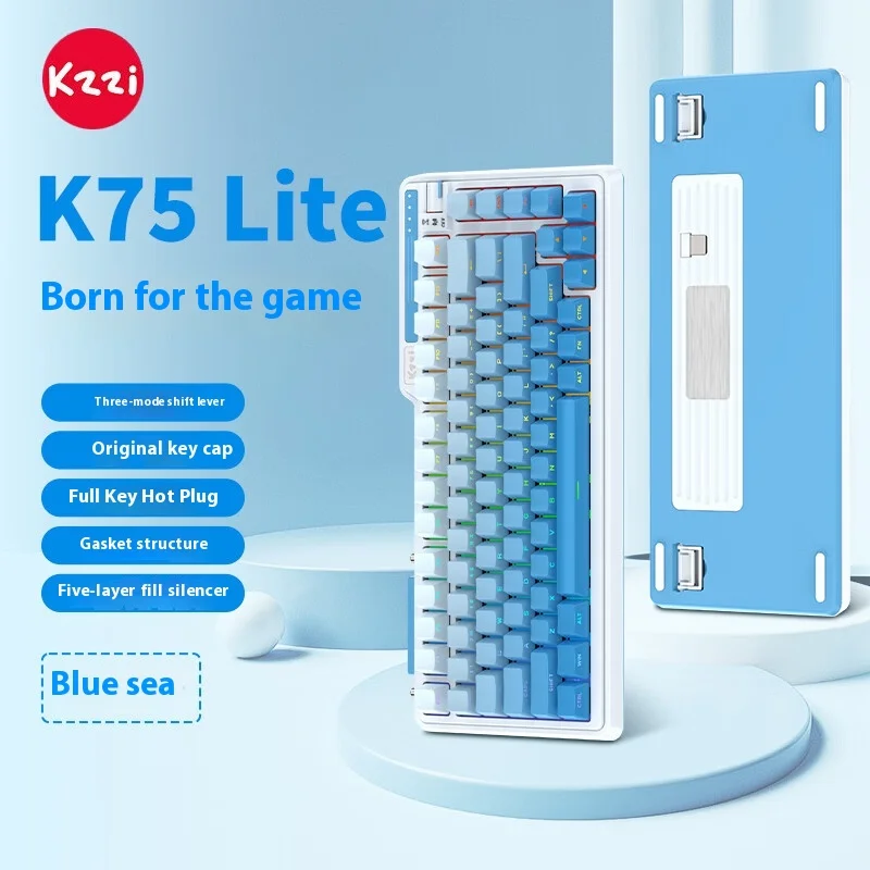 Kz K75lite Version Mechanical Keyboard The Tri-Mode Wireless Bluetooth Rgb Video Game Side Carved Tablet Computer Keyboard Pbt