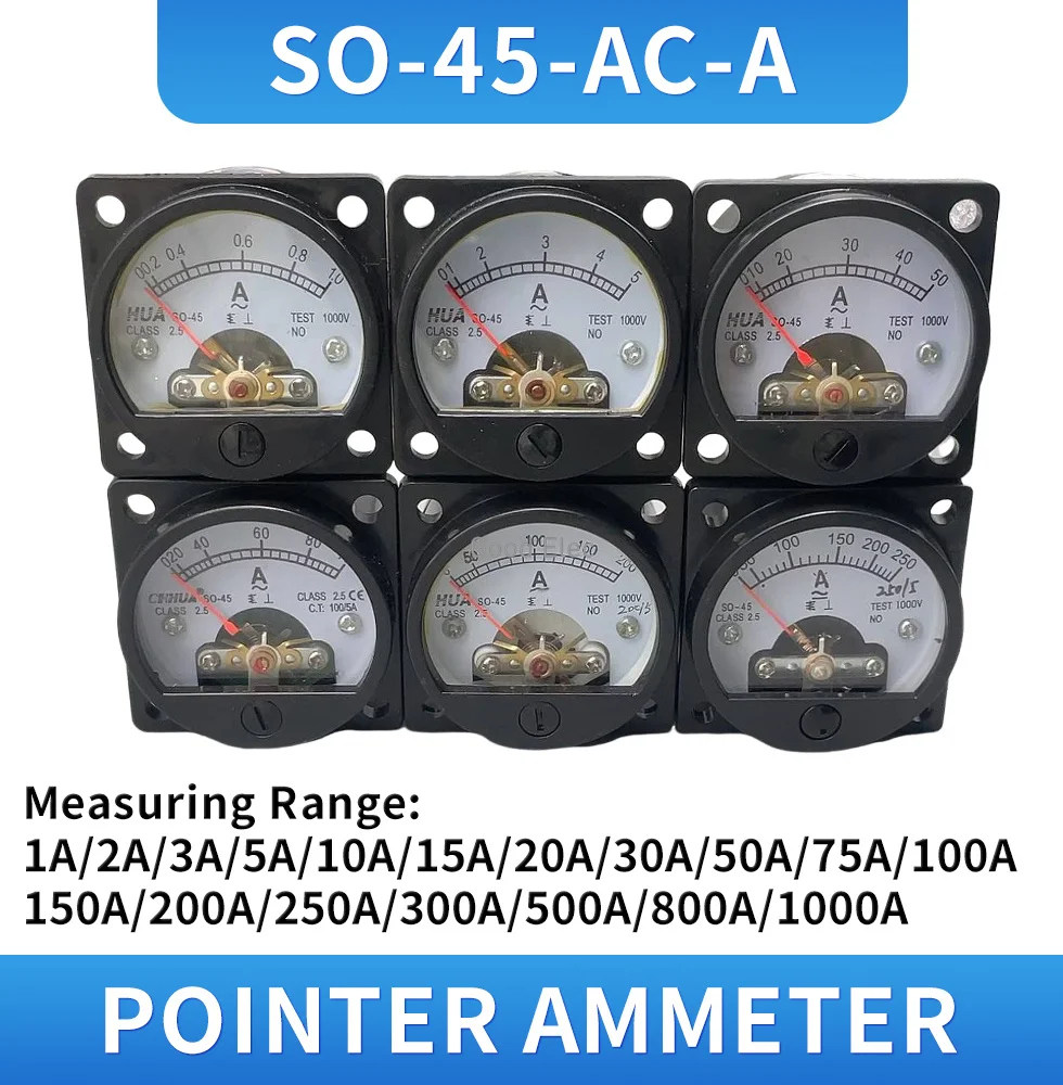 SO-45 AC Analog Ammeter 1A 2A 3A 5A 10A 15A 20A 30A 50A etc,Pointer meter/Current Meter/Panel Meter