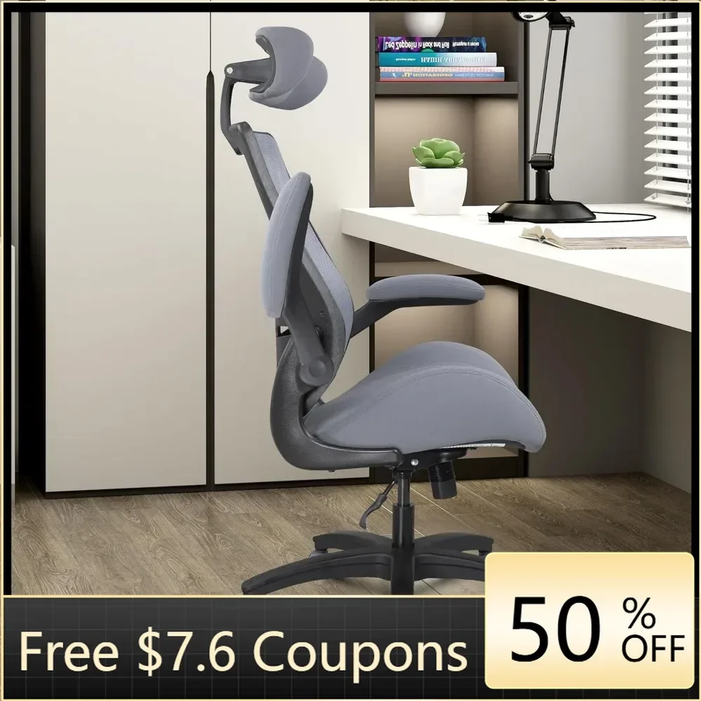 Ergonomic Mesh Office Chair, High Back Desk Chair-Adjustable Headrest with Flip-Up Arms Tilt Function Freight Free