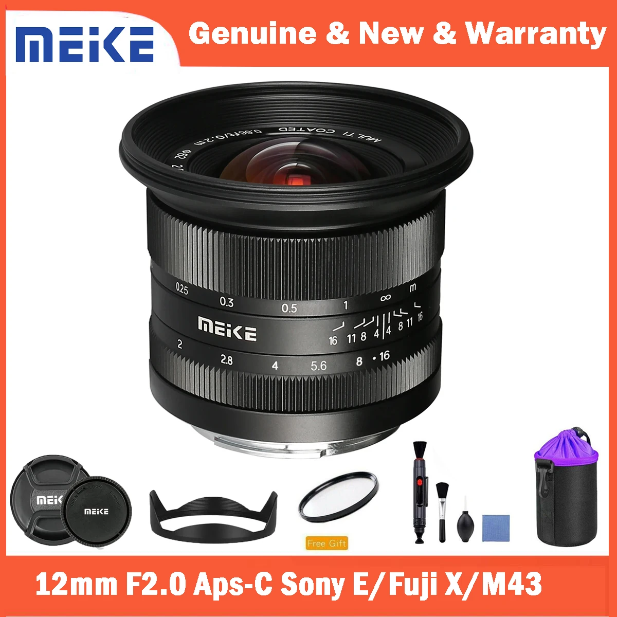 Meike 12mm F2.0 APS-C Manual Ultra Wide Angle Fixed Lens for Sony E Fujifilm X Panasonic Olympus M43 Mount Mirrorless Cameras