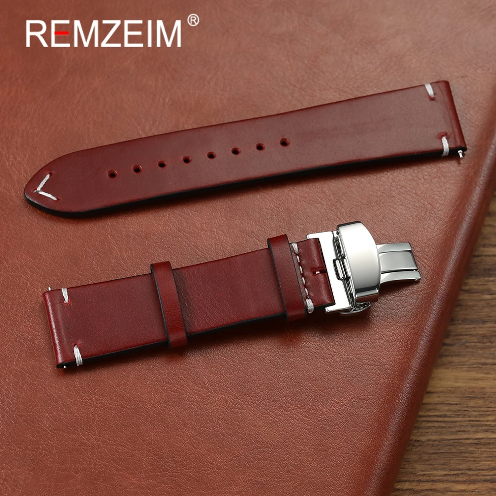 

Quick Release Waterproof Wristwatch Strap18mm 20mm 22mm Men Retro Oil Wax Discoloration with Butterfly Buckle Wrist Belt