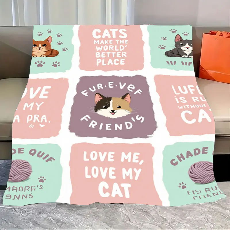 

1pc Flannel Blanket "Cute Cat Quotes Blanket - Soft Cozy Throw for Pet Lovers"