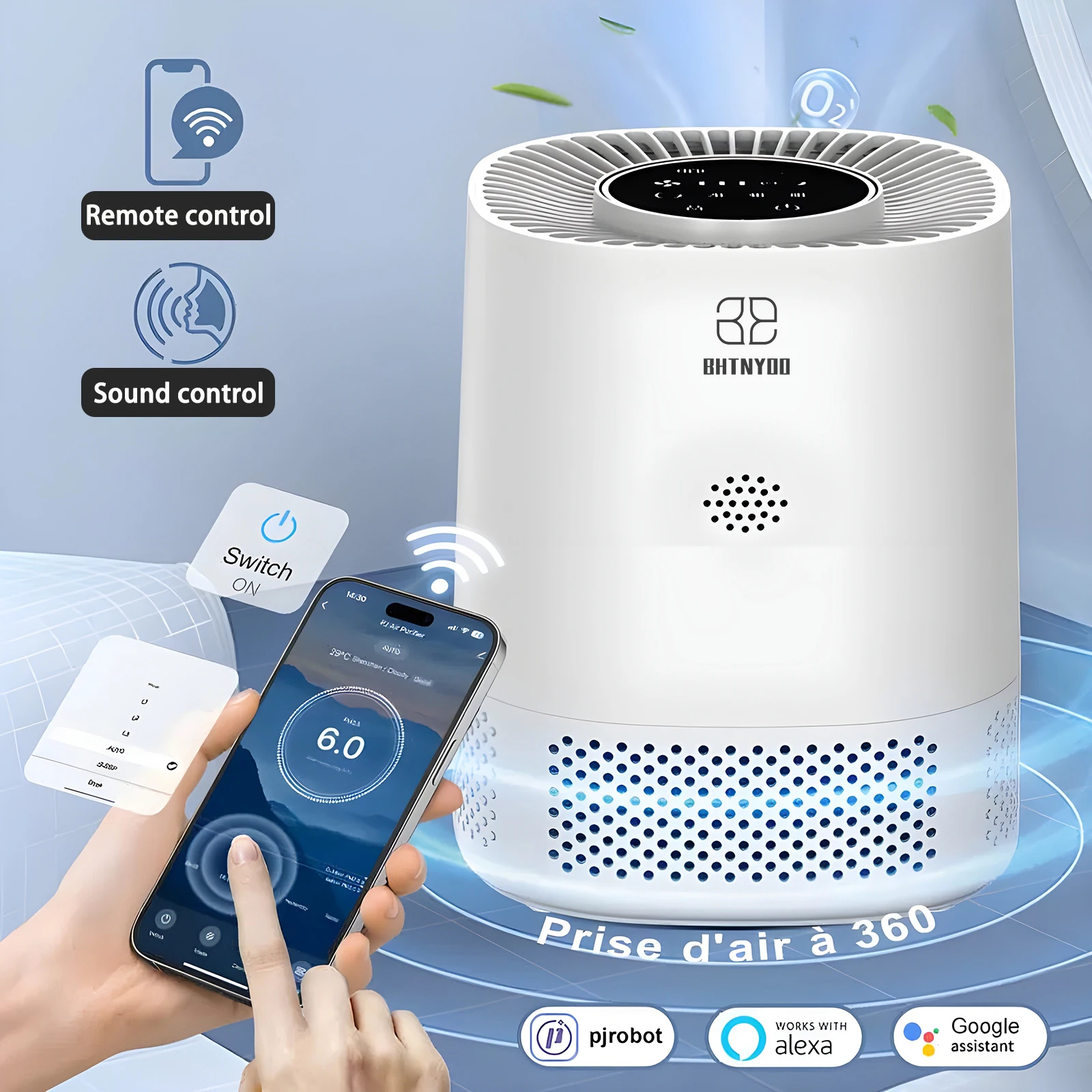 Air Purifiers for Bedroom, BHTNYOO-H13 HEPA Air Filter, PM2.5 Air Purifier Portable Indoor Odor Eliminators Purification System