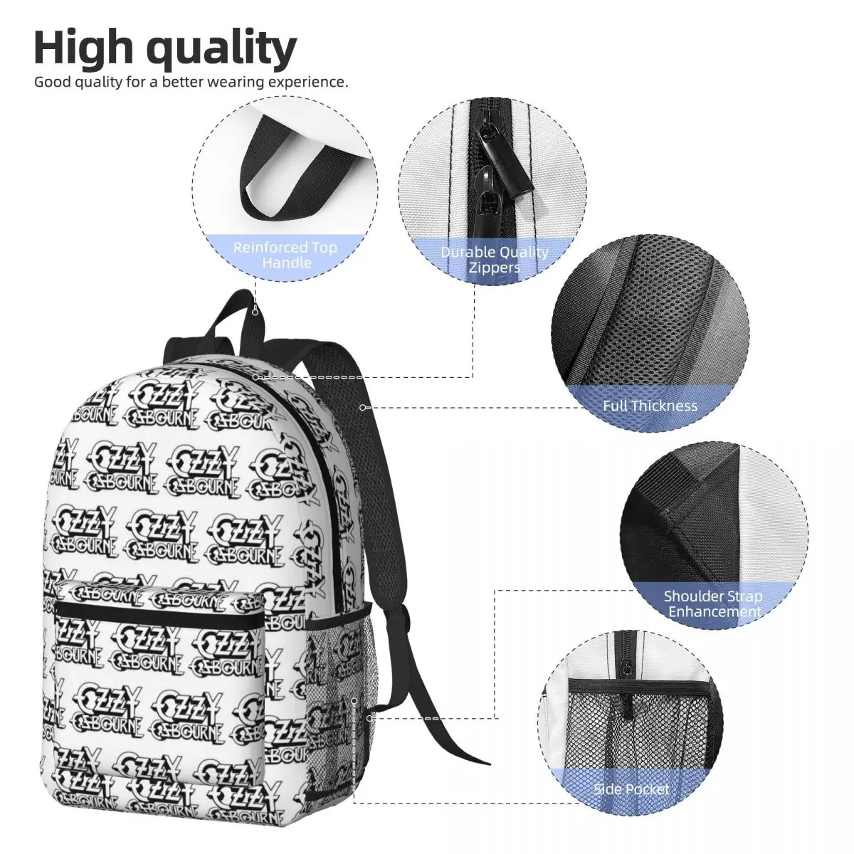 

Ozzy Osbourne Backpack Student BookBag Kids School Bag Laptop Shoulder Bags for Men Women