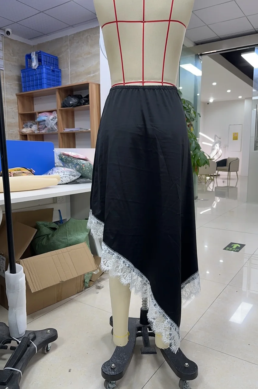

Womens Brown Asymmetrical Skirt With Blue Lace Trim Mid Rise Skirt Casual Mini Skirt For Women Summer Daily Life Parties Club